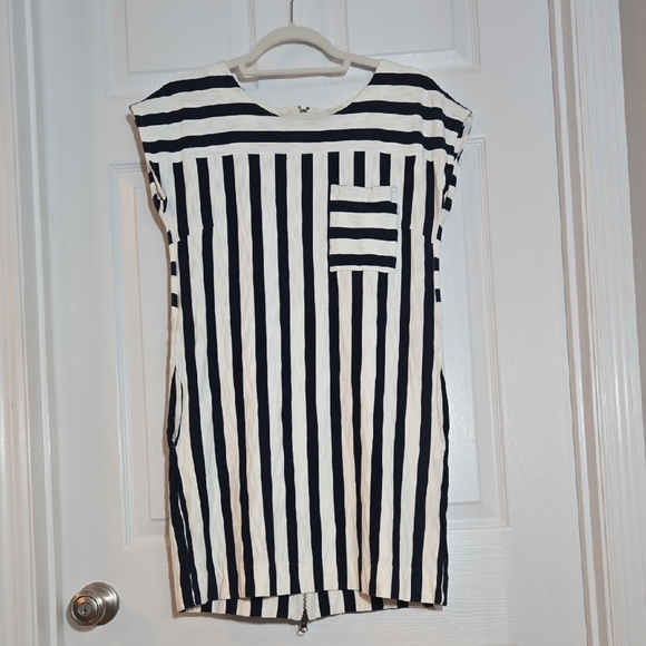 Madewell Navy and White Striped Pencil Dress - Picture 4 of 9